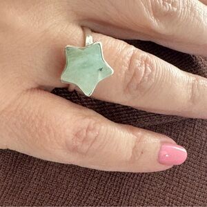 Silver 950 Star Ring with Green turquoise natural Stone